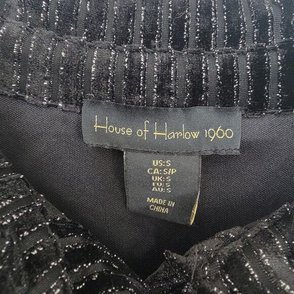 House of Harlow Black Velvet Striped‎ Button Up Long Sleeve Metallic Sheer Small - Picture 7 of 10